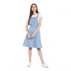 Seduva Women's Denim Solid Sleeveless Above Knee Dress (Blue)