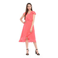 Seduva Women's Polyester Ruffled Cap Sleeve Below Knee Dress (Coral Pink)