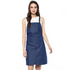 Seduva Women's Denim Solid Shoulder Straps Above Knee Dress (Blue)
