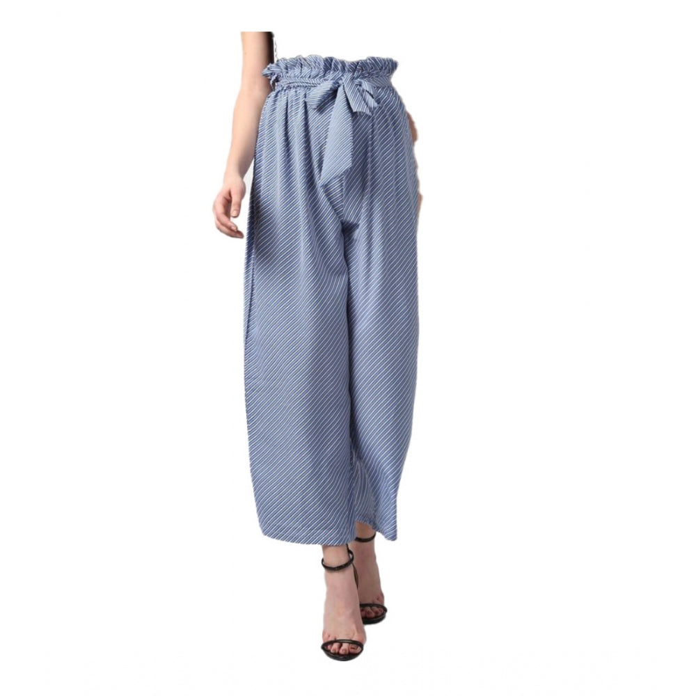 Seduva Women's Polyester Striped Elasticated Trousers (Blue)