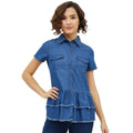Seduva Women's Denim Peplum Short Sleeve Top (Blue)