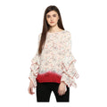 Seduva Women's Rayon Crepe Printed Ruffle Sleeve Top (Off White - Red)