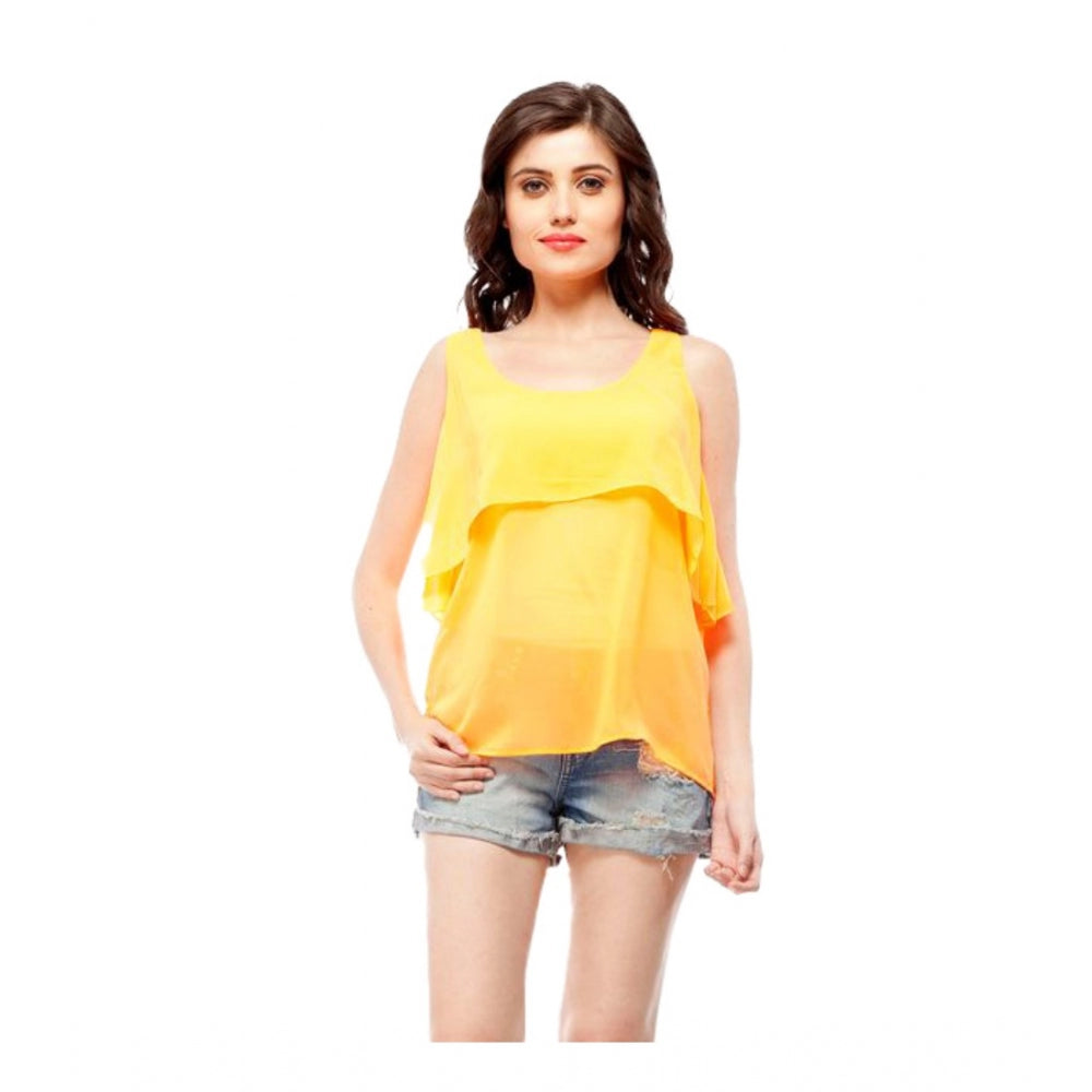 Seduva Women's Polyester Solid Sleeveless Regular Top (Orange)