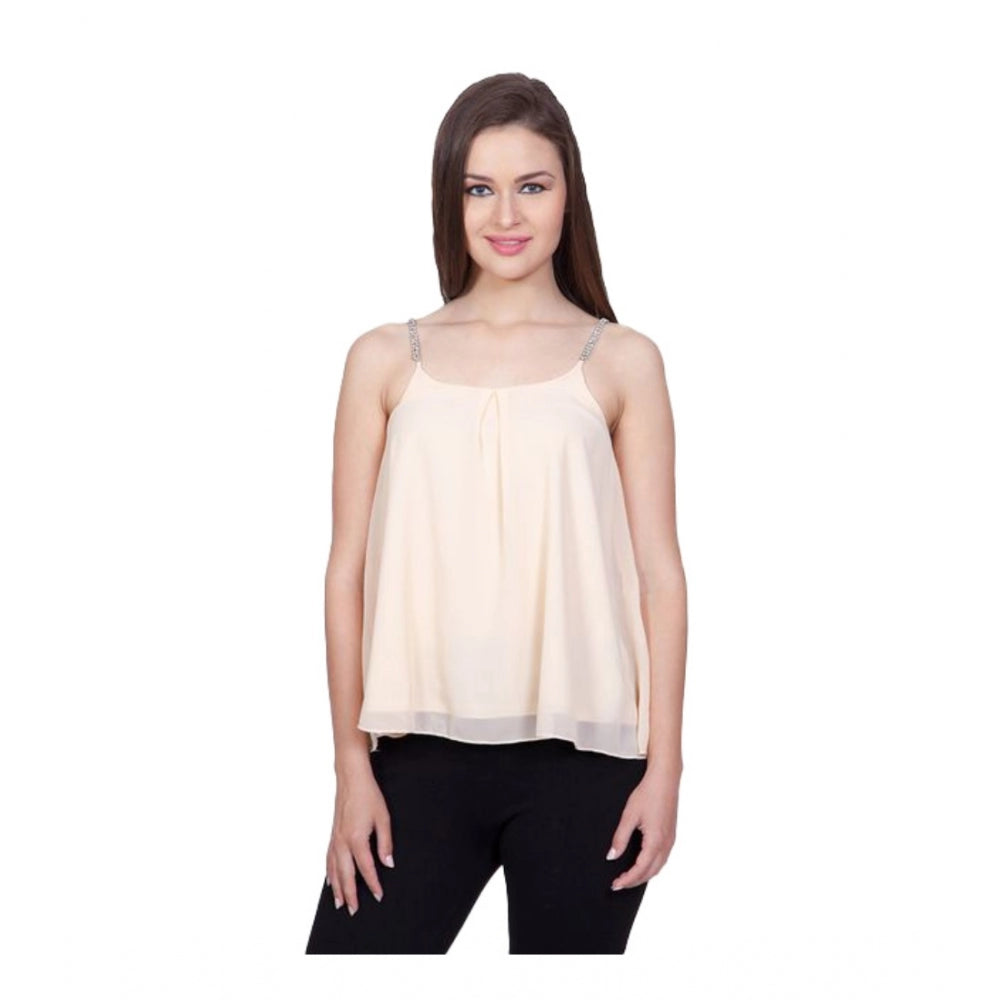 Seduva Women's Polyester Solid Shoulder Straps Regular Top (Beige)