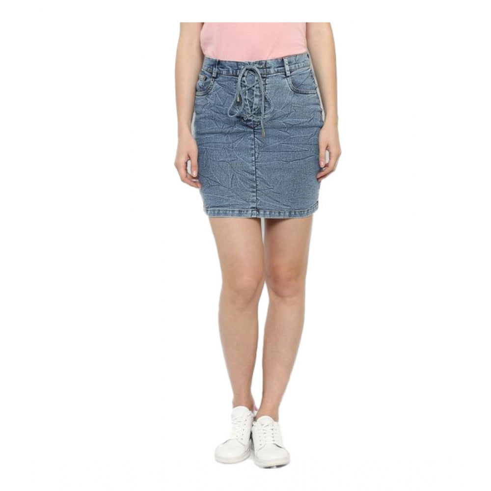 Seduva Women's Denim Draw String Buttoned Skirt (Blue)