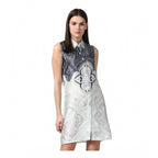 Seduva Women's Polyester Printed Sleeveless Above Knee Dress (Blue)