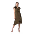 Seduva Women's Polyester Ruffled Cap Sleeve Knee-Length Dress (Olive)