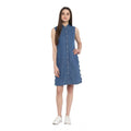 Seduva Women's Denim Solid Sleeveless Above Knee Dress (Blue)