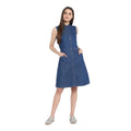 Seduva Women's Denim Solid Sleeveless Above Knee Dress (Blue)