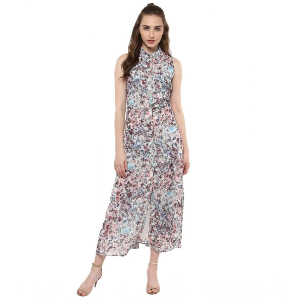Seduva Women's Polyester Chiffon Printed Sleeveless Dress (Multicolor)