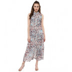 Seduva Women's Polyester Chiffon Printed Sleeveless Dress (Multicolor)