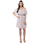 Seduva Women's Rayon Floral Half Sleeve Above Knee Dress (Multicolor)