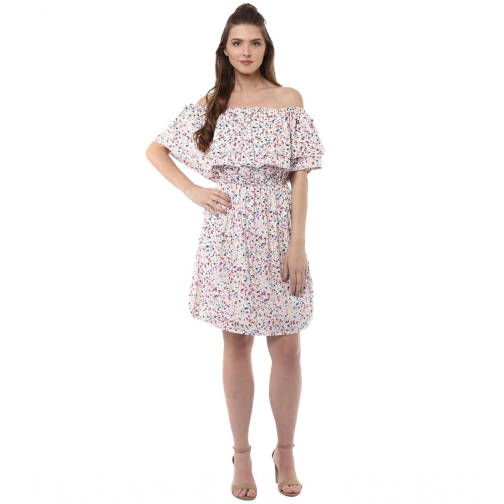 Seduva Women's Rayon Floral Half Sleeve Above Knee Dress (Multicolor)