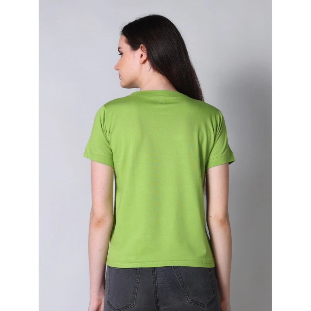 Seduva Women's Cotton Blended Solid Round Neck Half Sleeve T-Shirt (Green)