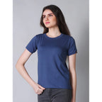 Seduva Women's Cotton Blended Solid Round Neck Half Sleeve T-Shirt (Blue)