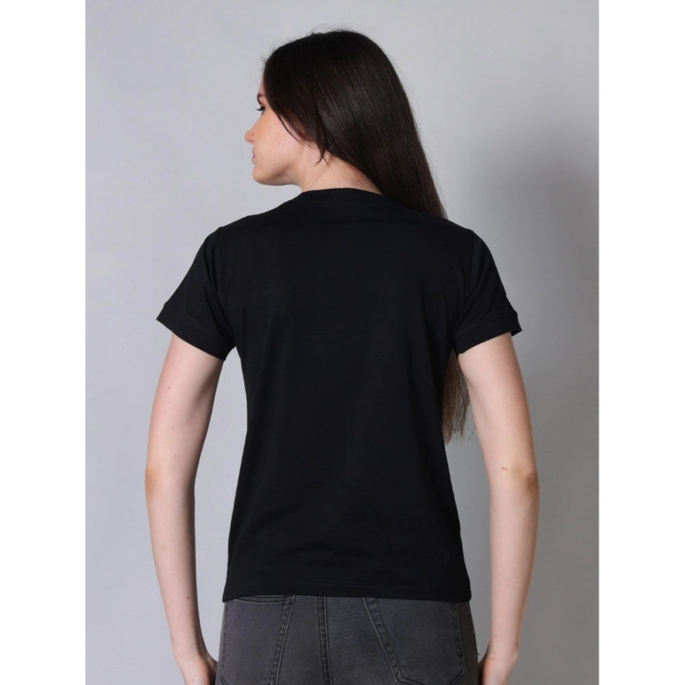 Seduva Women's Cotton Blended Solid Round Neck Half Sleeve T-Shirt (Black)