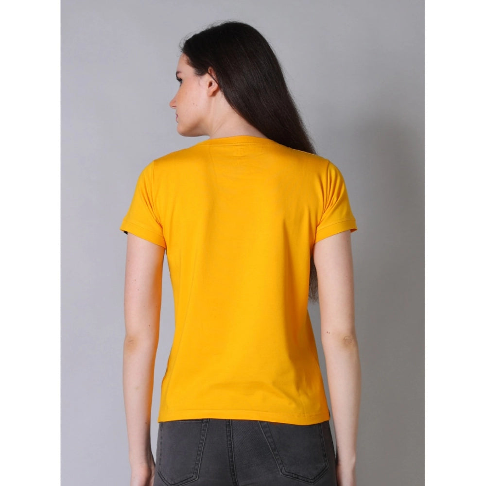 Seduva Women's Cotton Blended Solid Round Neck Half Sleeve T-Shirt (Mustard)