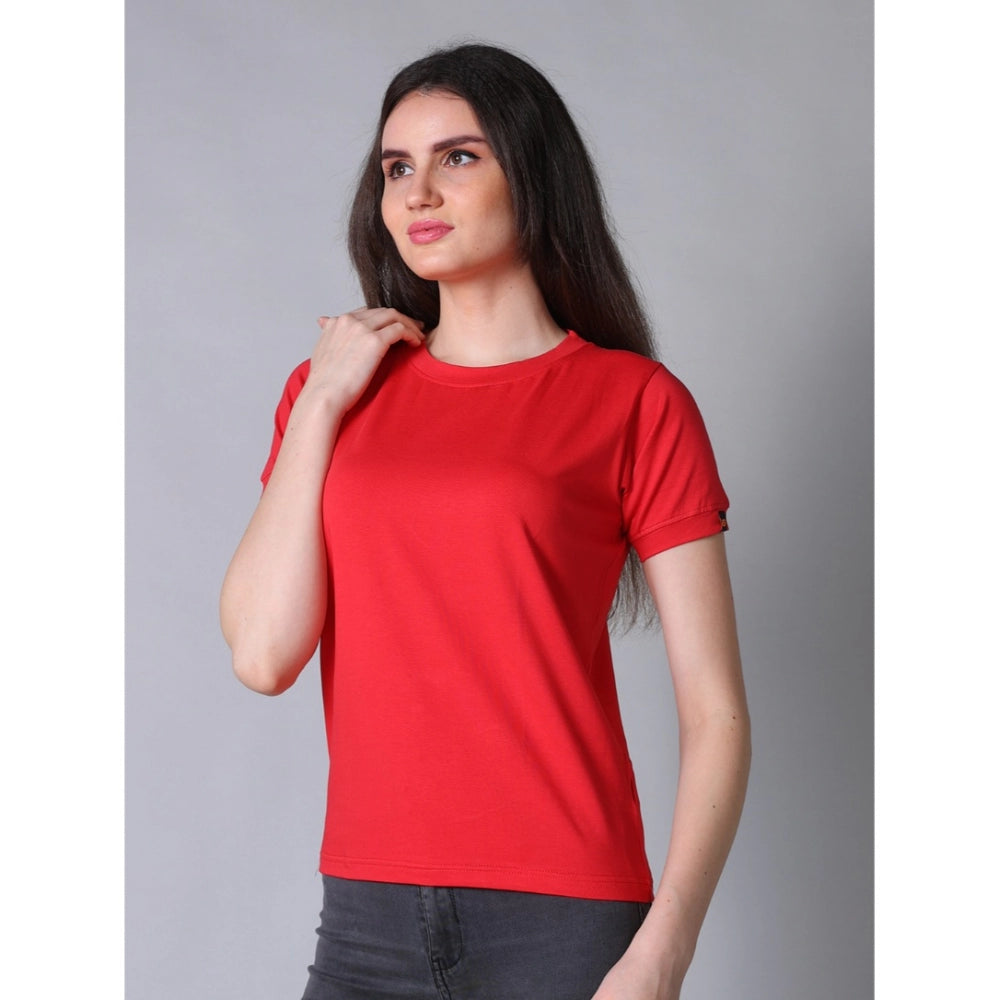 Seduva Women's Cotton Blended Solid Round Neck Half Sleeve T-Shirt (Red)
