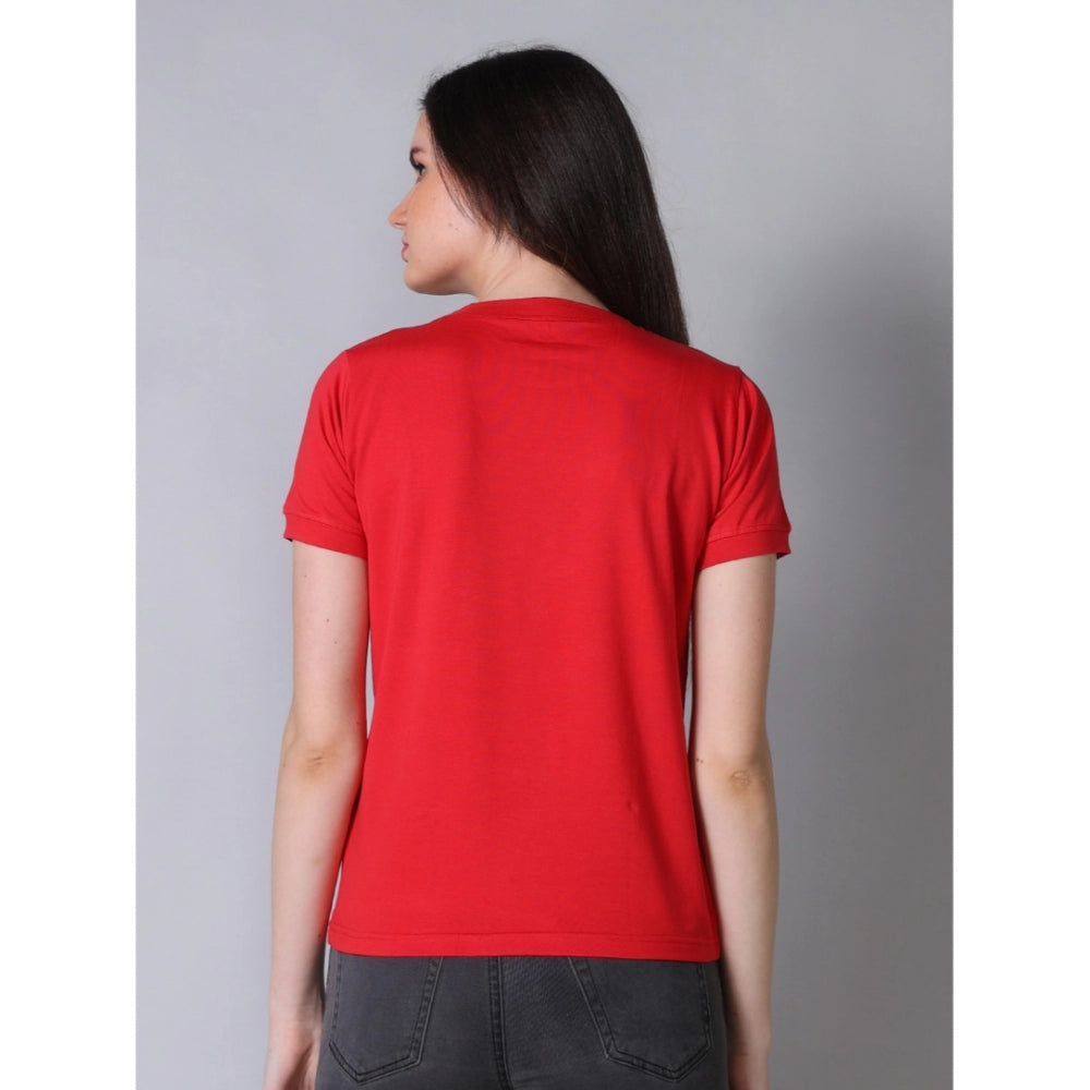 Seduva Women's Cotton Blended Solid Round Neck Half Sleeve T-Shirt (Red)