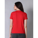 Seduva Women's Cotton Blended Solid Round Neck Half Sleeve T-Shirt (Red)
