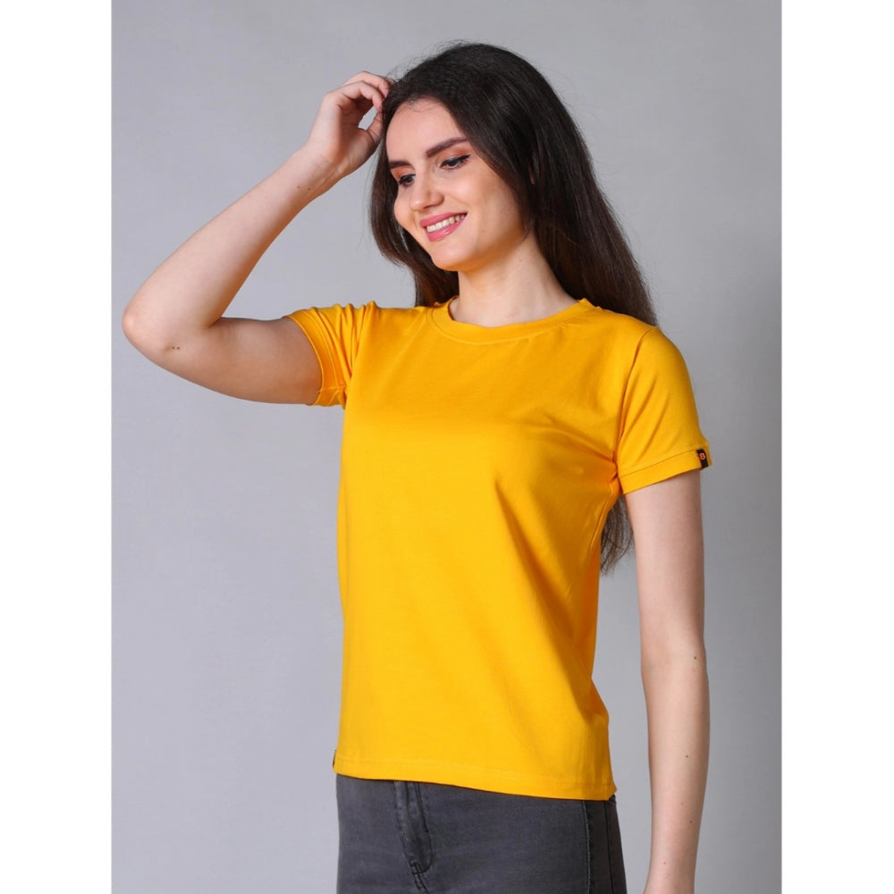 Seduva Women's Cotton Blended Solid Round Neck Half Sleeve T-Shirt (Mustard)