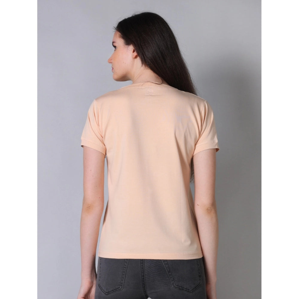 Seduva Women's Cotton Blended Solid Round Neck Half Sleeve T-Shirt (Peach)