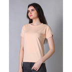 Seduva Women's Cotton Blended Solid Round Neck Half Sleeve T-Shirt (Peach)