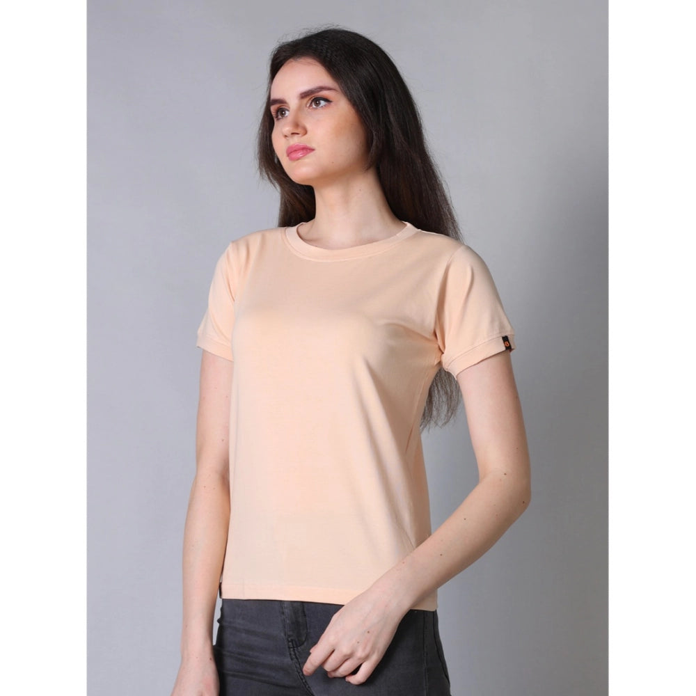 Seduva Women's Cotton Blended Solid Round Neck Half Sleeve T-Shirt (Peach)