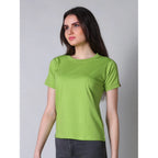 Seduva Women's Cotton Blended Solid Round Neck Half Sleeve T-Shirt (Green)