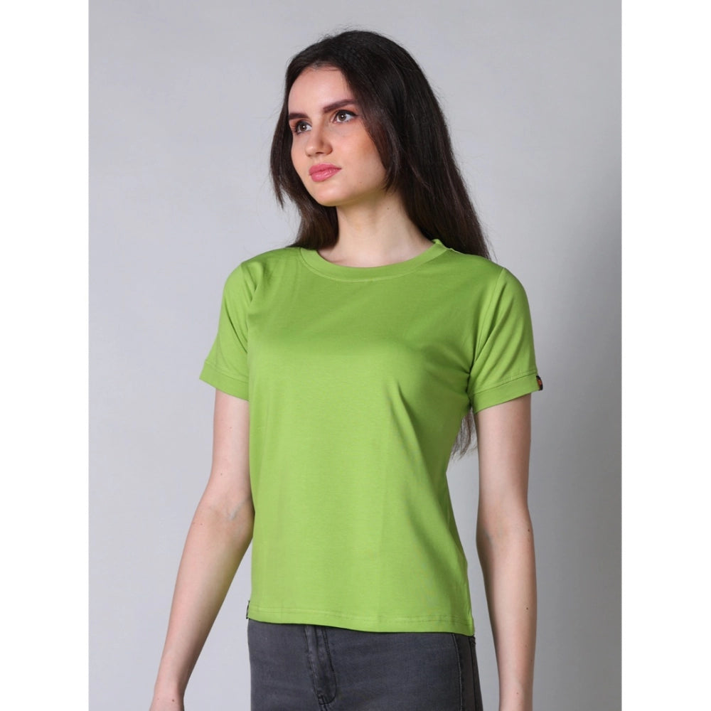 Seduva Women's Cotton Blended Solid Round Neck Half Sleeve T-Shirt (Green)