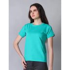 Seduva Women's Cotton Blended Solid Round Neck Half Sleeve T-Shirt (Green)