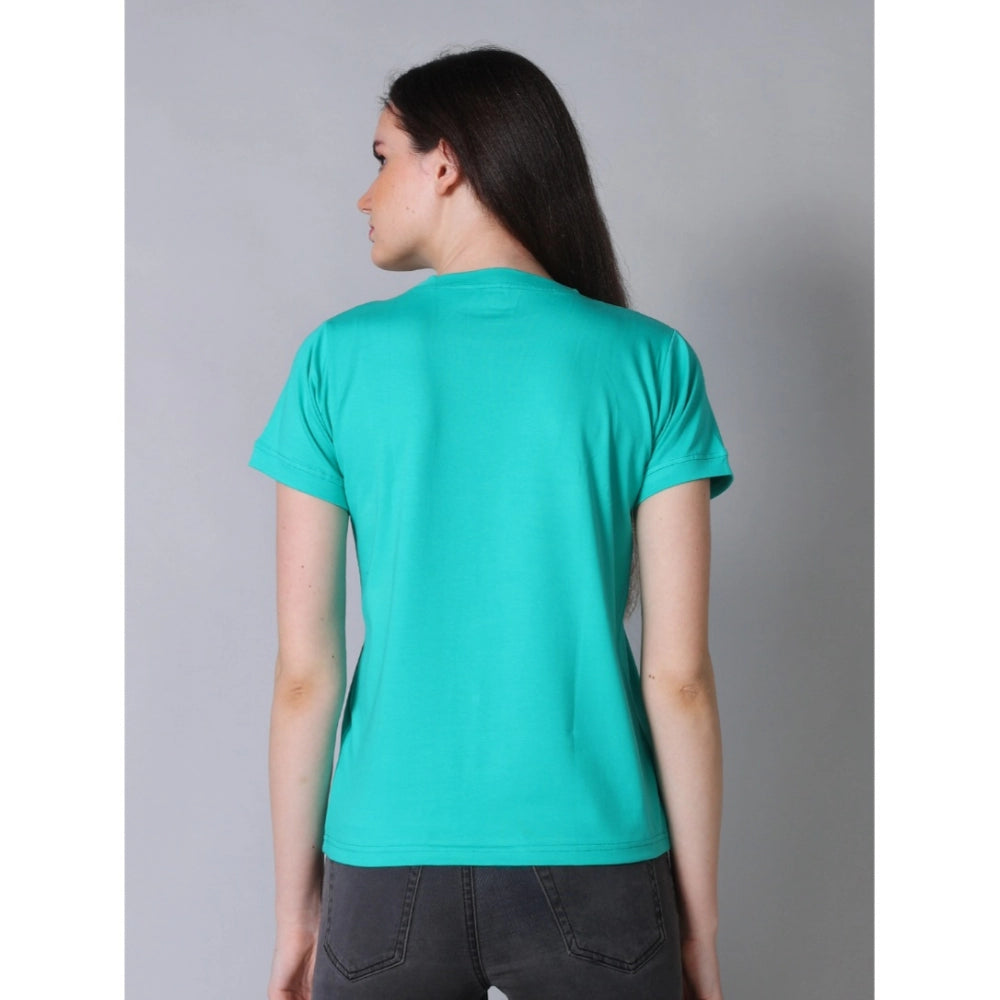 Seduva Women's Cotton Blended Solid Round Neck Half Sleeve T-Shirt (Green)