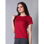 Seduva Women's Cotton Blended Solid Round Neck Half Sleeve T-Shirt (Maroon)