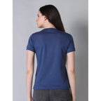 Seduva Women's Cotton Blended Solid Round Neck Half Sleeve T-Shirt (Blue)
