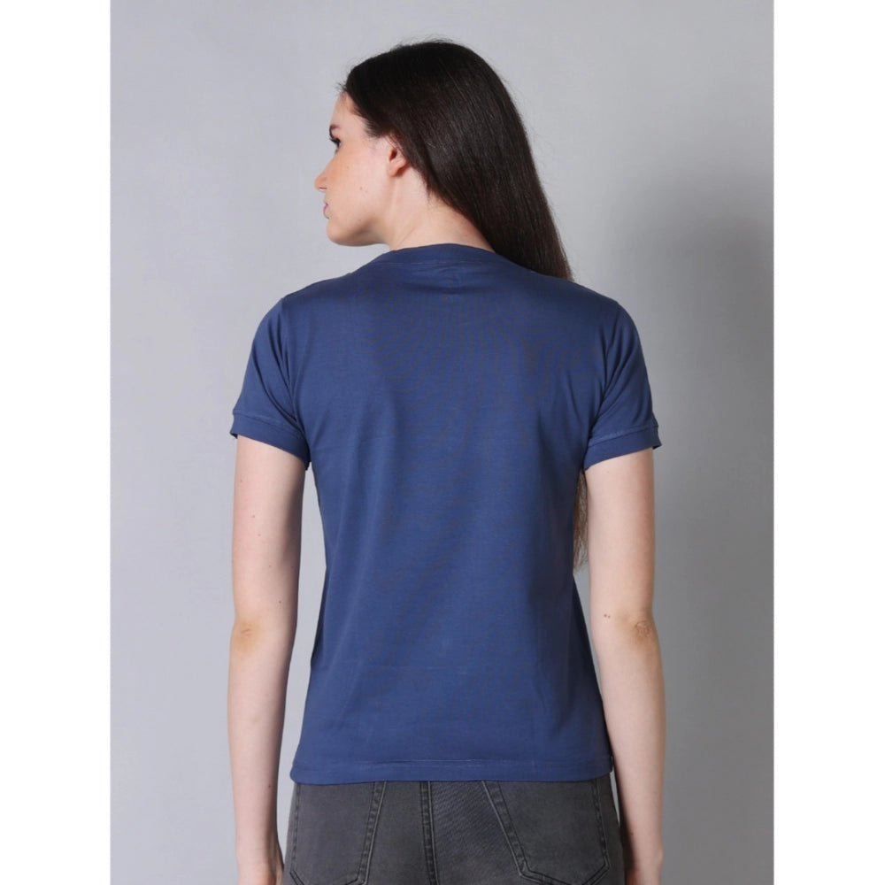 Seduva Women's Cotton Blended Solid Round Neck Half Sleeve T-Shirt (Blue)