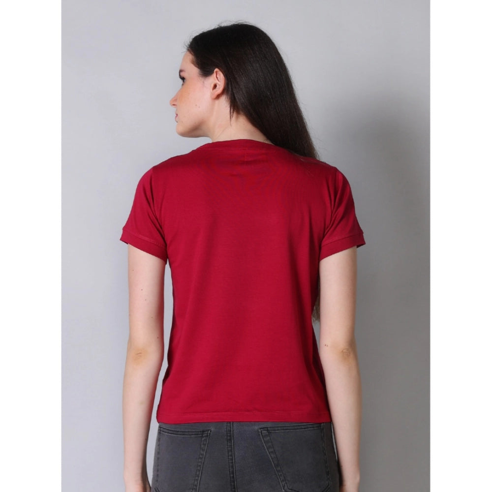 Seduva Women's Cotton Blended Solid Round Neck Half Sleeve T-Shirt (Maroon)