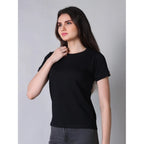 Seduva Women's Cotton Blended Solid Round Neck Half Sleeve T-Shirt (Black)