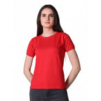 Seduva Women's Cotton Blended Solid Round Neck Half Sleeve T-Shirt (Red)