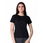 Seduva Women's Cotton Blended Solid Round Neck Half Sleeve T-Shirt (Black)