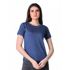 Seduva Women's Cotton Blended Solid Round Neck Half Sleeve T-Shirt (Blue)