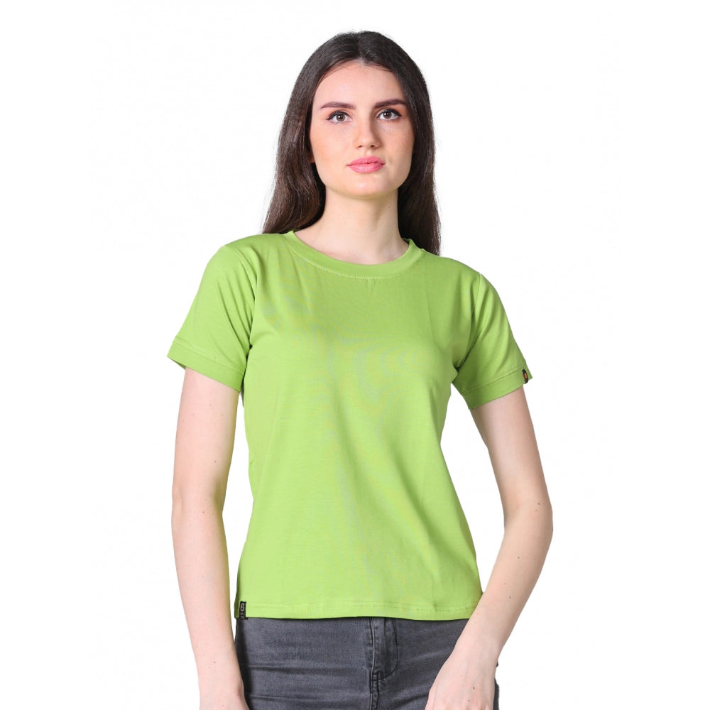 Seduva Women's Cotton Blended Solid Round Neck Half Sleeve T-Shirt (Green)