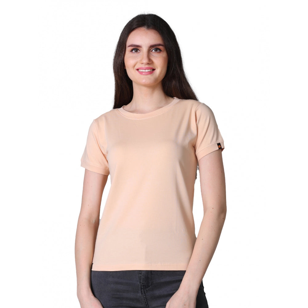 Seduva Women's Cotton Blended Solid Round Neck Half Sleeve T-Shirt (Peach)