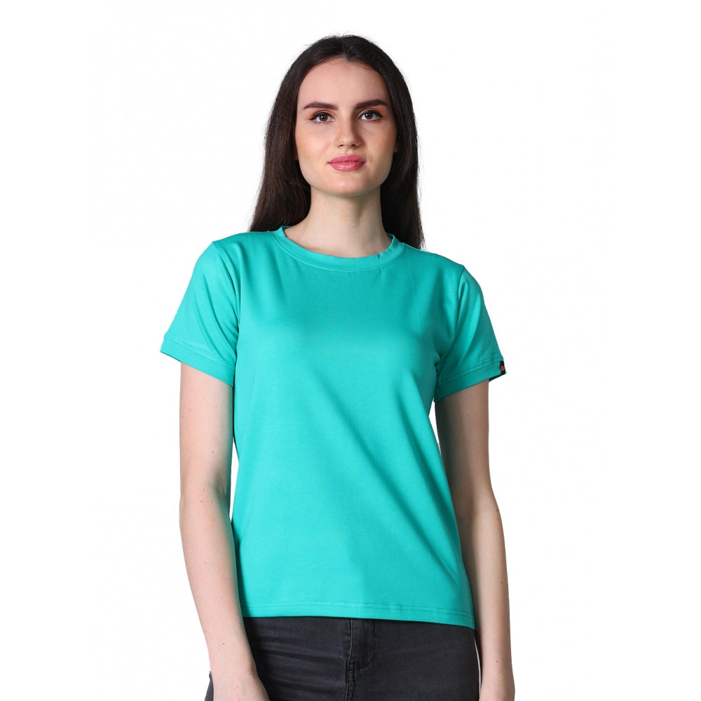 Seduva Women's Cotton Blended Solid Round Neck Half Sleeve T-Shirt (Green)