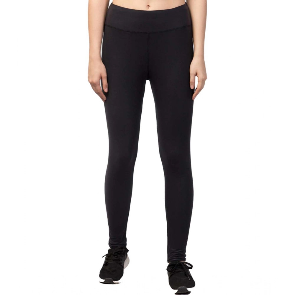 Seduva Women's Polyester Solid Ankle Length High-Rise Tights (Black)