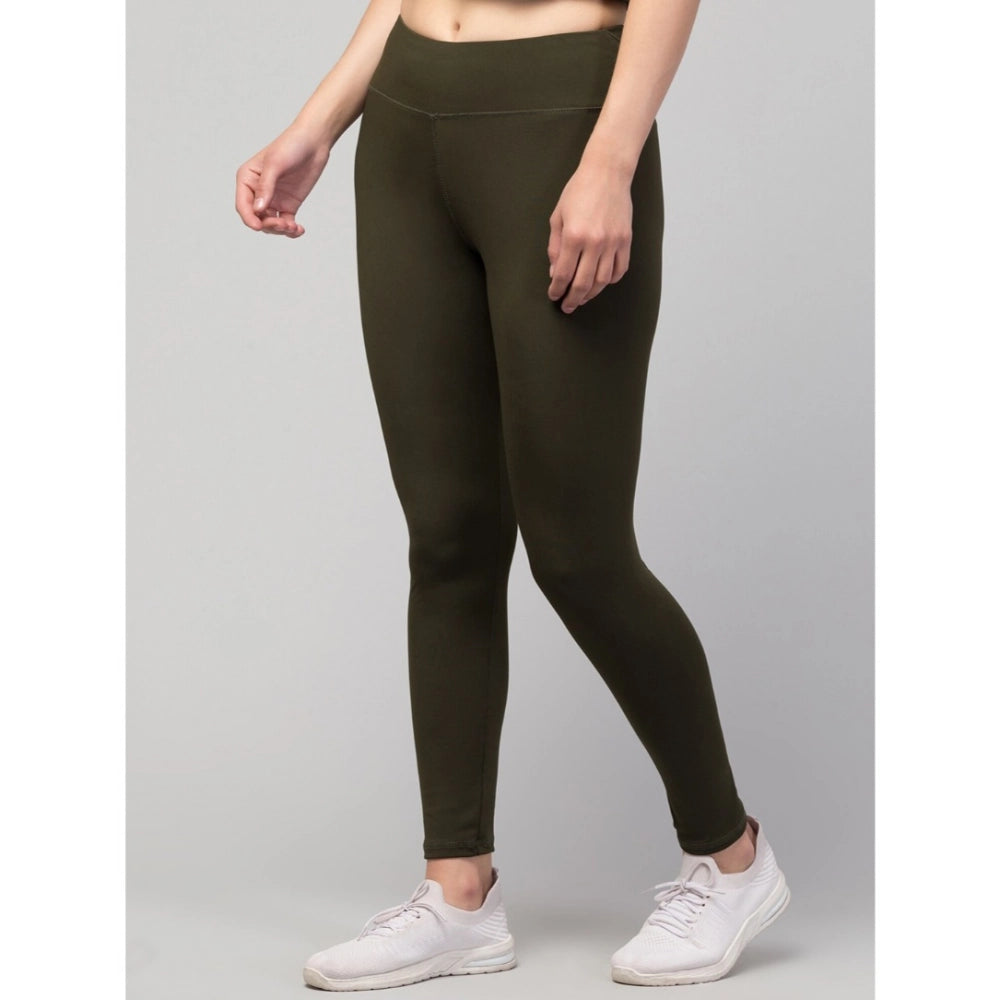 Seduva Women's Polyester Solid Ankle Length High-Rise Tights (Olive)