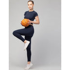 Seduva Women's Polyester Solid Ankle Length High-Rise Tights (Navy)