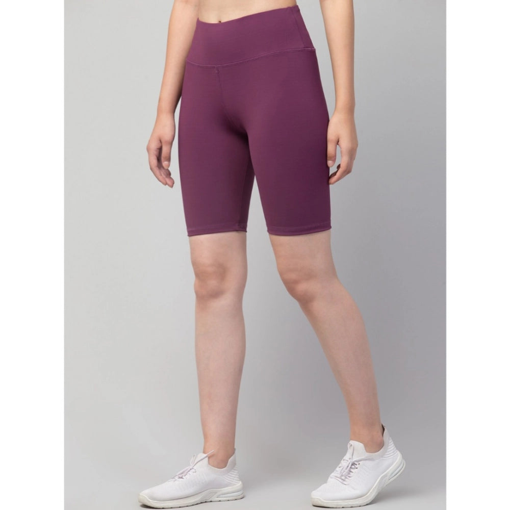 Seduva Women's Polyester Solid Above Knee High-Rise Shorts (Purple)