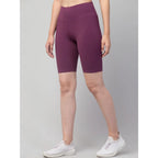 Seduva Women's Polyester Solid Above Knee High-Rise Shorts (Purple)