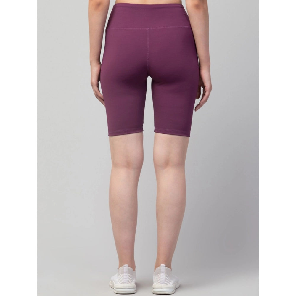 Seduva Women's Polyester Solid Above Knee High-Rise Shorts (Purple)