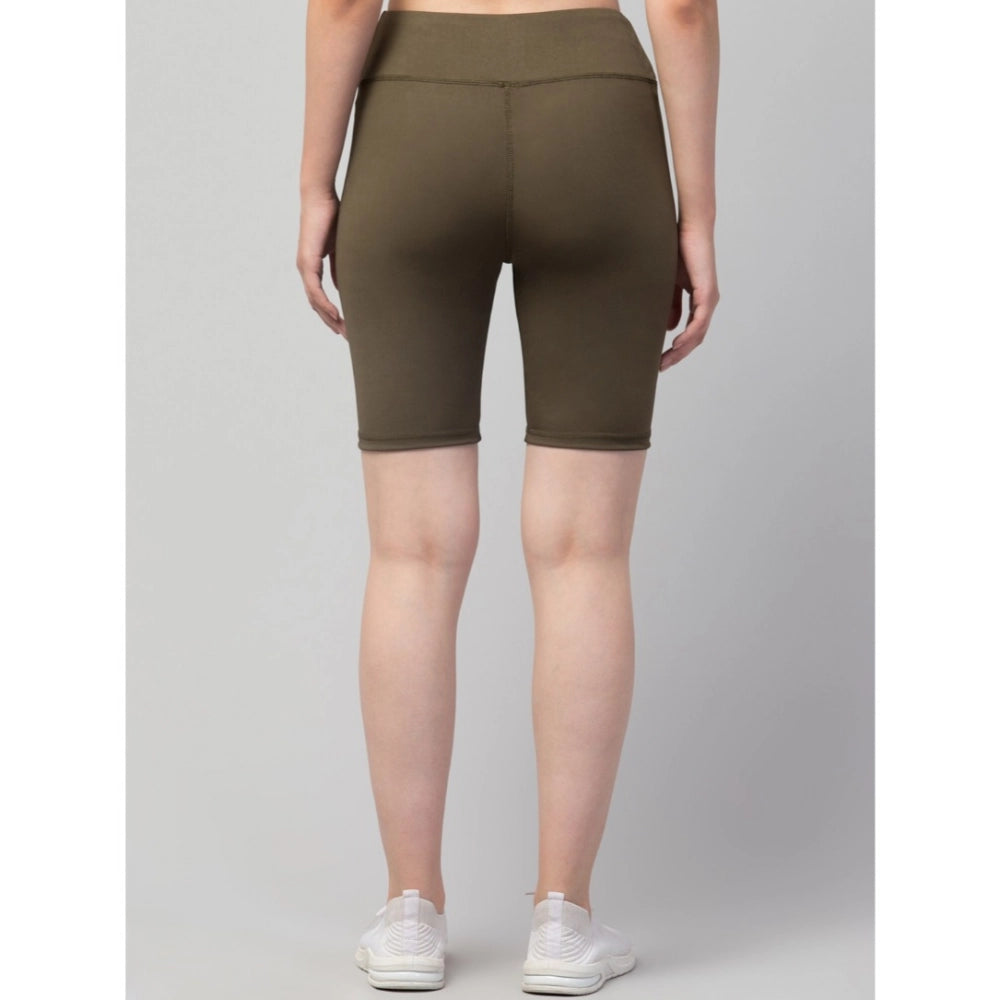 Seduva Women's Polyester Solid Above Knee High-Rise Shorts (Olive)
